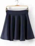 Romwe Navy High Waist Pleated Skirt