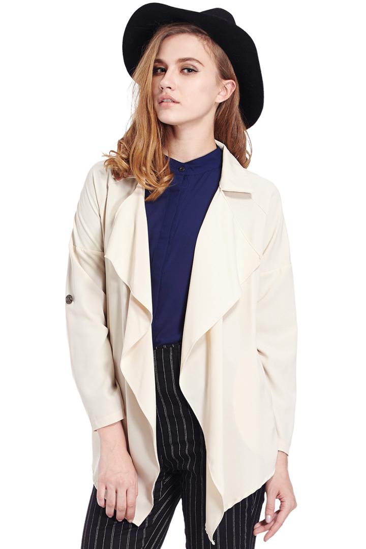 Romwe Asymmetric Camel Trench Coat