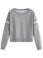 Romwe Grey Varsity Striped Crop Sweatshirt