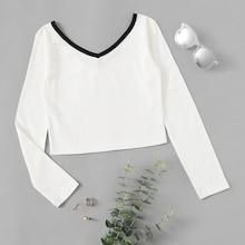 Romwe Contrast Trim V Neck Tee