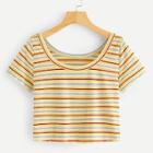 Romwe Ribbed Striped Crop Tee