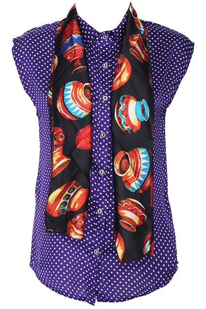 Romwe Polka Dot Print Asymmetric Purple Sleeveless Shirt