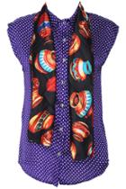 Romwe Polka Dot Print Asymmetric Purple Sleeveless Shirt