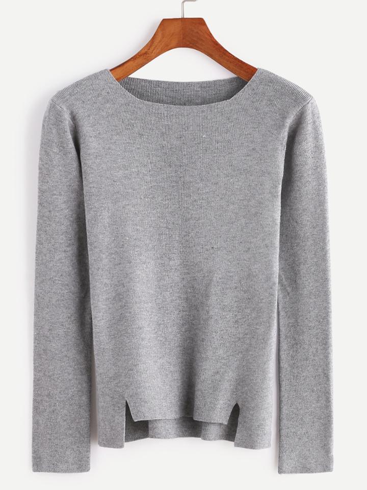 Romwe Grey Dip Hem Slit Tight Knitwear