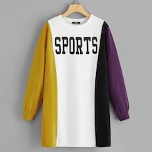 Romwe Letter Print Colorblock Longline Sweatshirt