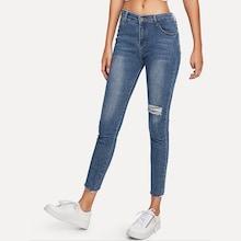 Romwe Asymmetrical Ripped Solid Jean