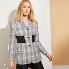 Romwe Contrast Shirred Waist Plaid Blazer