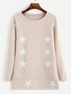 Romwe Apricot Star Print Raglan Sleeve Sweatshirt