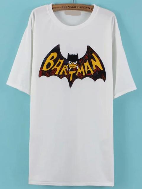 Romwe Batman Print White T-shirt