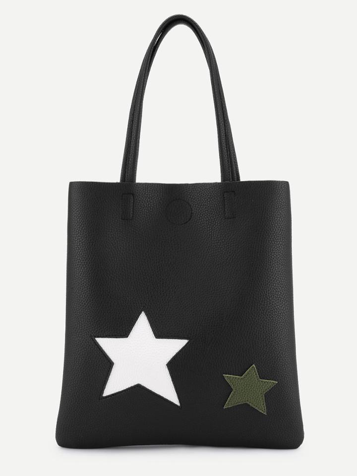 Romwe Double Star Patch Tote Bag