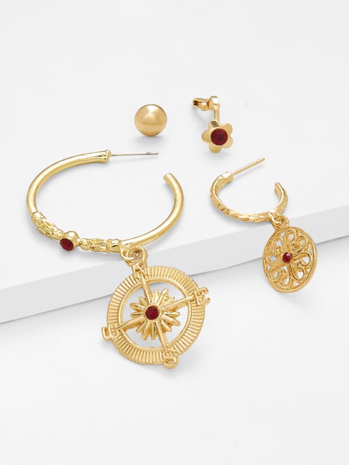 Romwe Hollow Flower & Round Design Earring Set