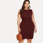 Romwe Plus Polka Dot Print Belted Dress