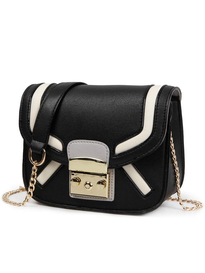 Romwe Contrast Push-lock Flap Chain Strap Bag
