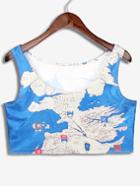 Romwe Blue Scoop Neck Map Printed Crop Top