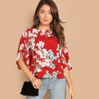 Romwe Butterfly Sleeve Floral Top