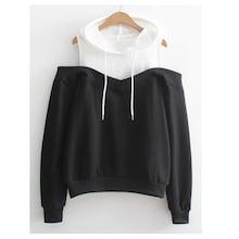 Romwe Open Shoulder Color Block Hoodie