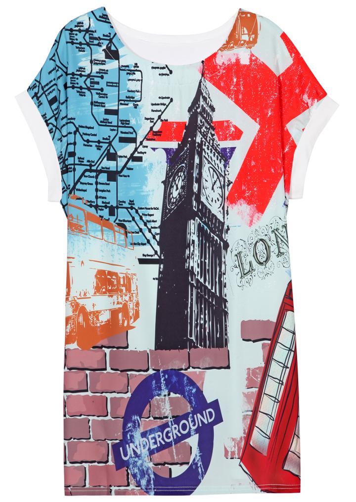 Romwe Building Print Round Neck White T-shirt