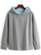 Romwe Hooded Zipper Grey Sweatshirt