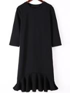 Romwe Flounce Hem Black Dress