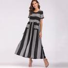 Romwe Block Stripe Dual Pocket Dress