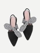 Romwe Gingham Bow Tie Decorated Pointed Toe Flats