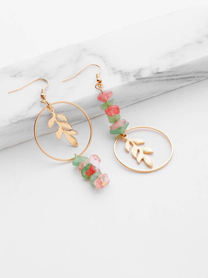 Romwe Ring And Leaf Design Earrings With Stone