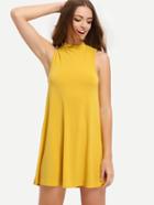 Romwe Yellow Sleeveless High Neck Dress