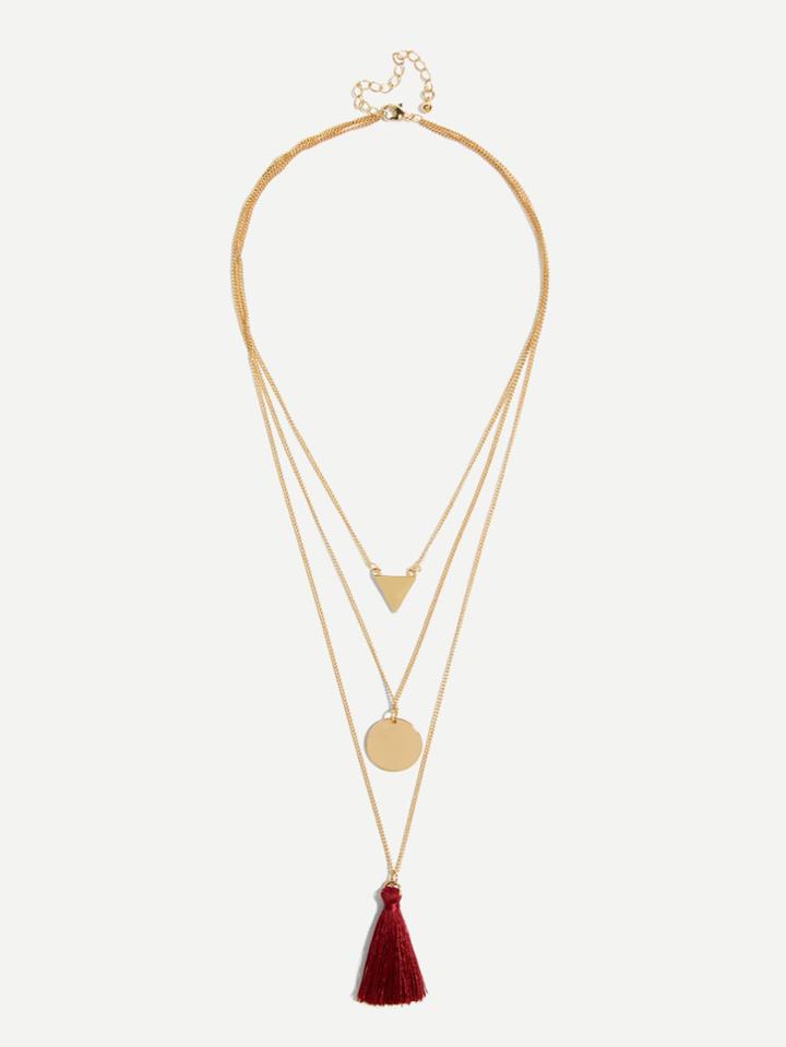 Romwe Tassel & Round Detail Layered Necklace