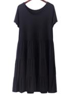 Romwe Black Round Neck Short Sleeve Ruffle Hem Cake Dress