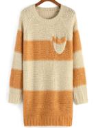 Romwe Striped Pocket Long Sweater