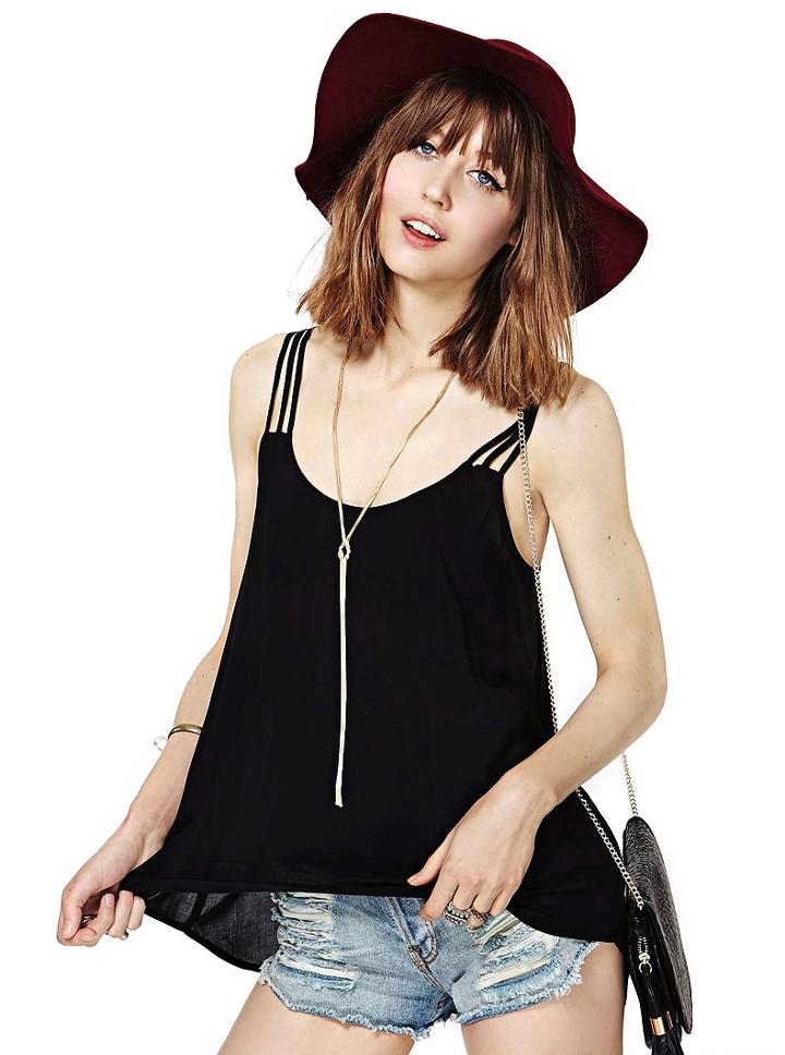 Romwe Spaghetti Strap Dipped Hem Split Chiffon Vest