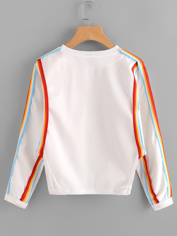 Romwe Rainbow Tape Detail Sweatshirt