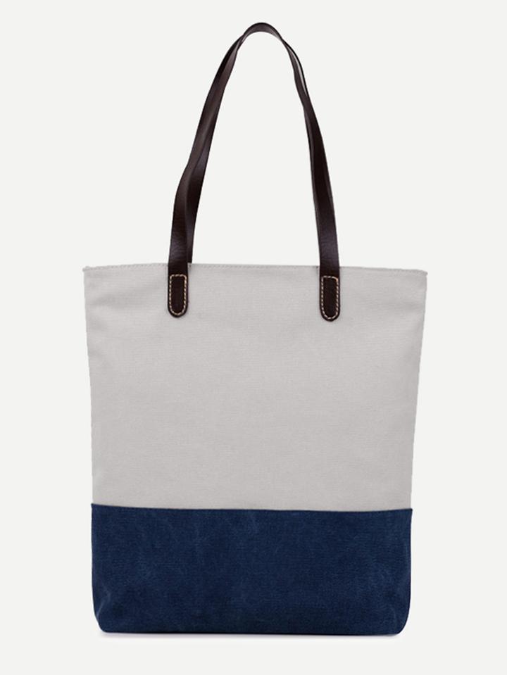 Romwe Color Block Canvas Tote Bag