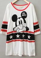 Romwe White Round Neck Star Mickey Print T-shirt