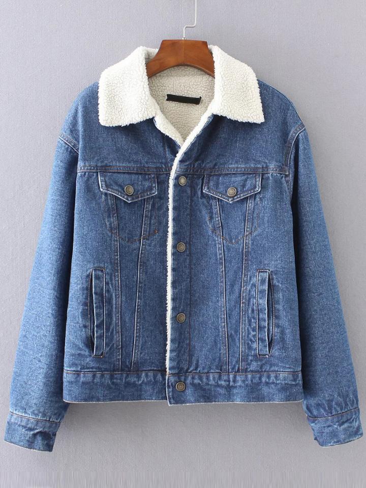 Romwe Blue Denim Jacket With Pocket