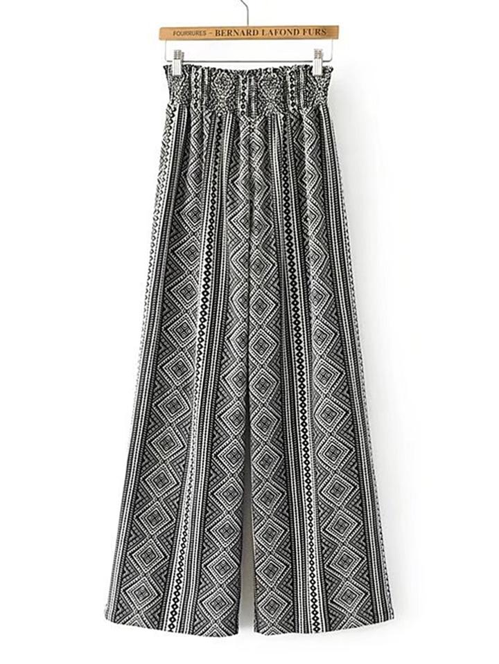 Romwe Geo Print Shirred Waist Culotte Pants