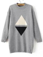 Romwe Grey Triangle Pattern Drop Shoulder Sweater Dress