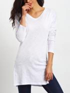 Romwe V Neck Split White T-shirt