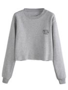 Romwe Grey Letter Print Crop Sweatshirt