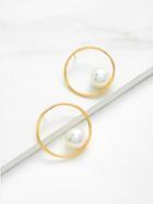 Romwe Open Ring Hoop Earrings With Faux Pearl