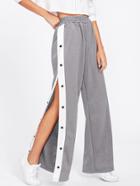 Romwe Tape Button Side Wide Leg Pants