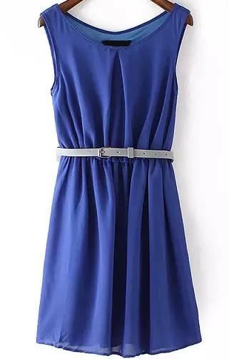 Romwe With Belt Chiffon Pleated Dress