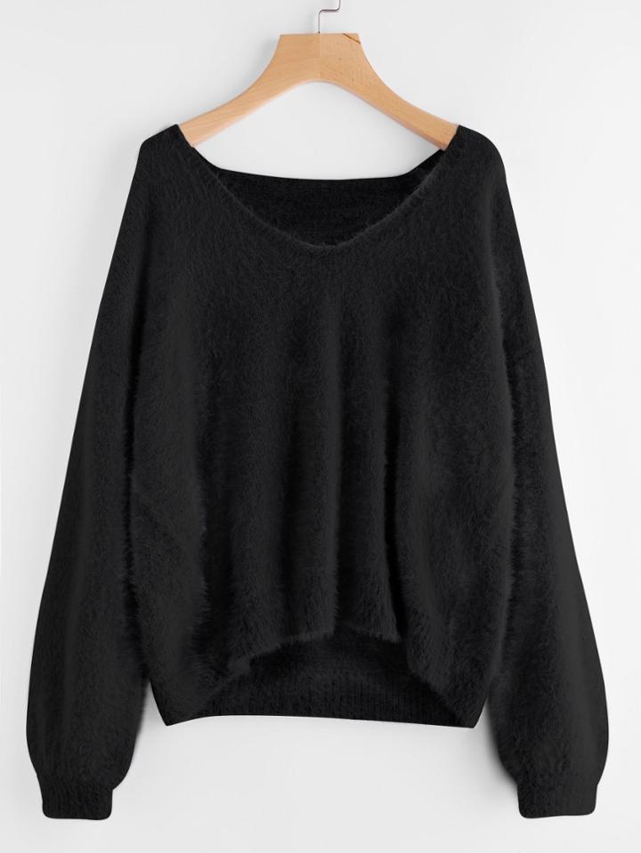 Romwe Lantern Sleeve Fluffy Sweater