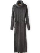 Romwe Turtleneck Long Sleeve Cable Knit Grey Sweater Dress