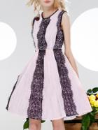 Romwe Pink Contrast Lace A-line Dress