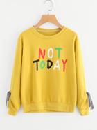 Romwe Bow Tie Sleeve Letter Print Sweatshirt