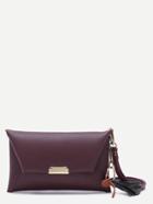 Romwe Maroon Pu Tassel Trim Envelope Bag