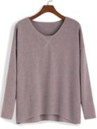Romwe Long Sleeve Dip Hem Dark Pink T-shirt
