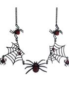 Romwe Gothic Rhinestone Black Spider Net Statement Necklace