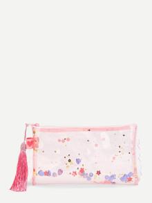 Romwe Scalloped Trim Tassel Glitter Pouch